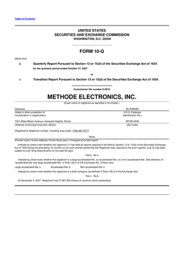 Thumbnail Methode Electronics
 10-Q Quarterly Report FY 