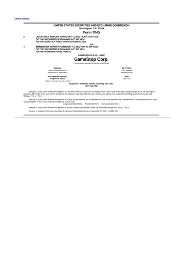 Thumbnail GameStop
 10-Q Quarterly Report FY 