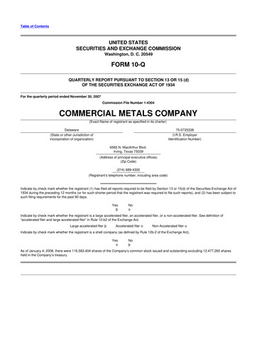 Thumbnail Commercial Metals Company 10-Q Quarterly Report FY 