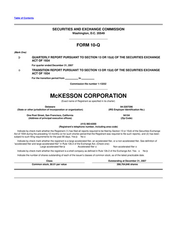 Thumbnail McKesson 10-Q Quarterly Report FY 