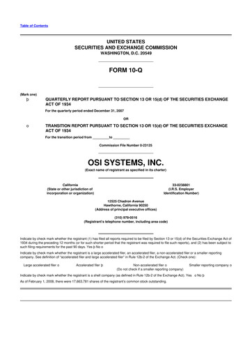 Miniature OSI Systems
 10-Q Rapport trimestriel  