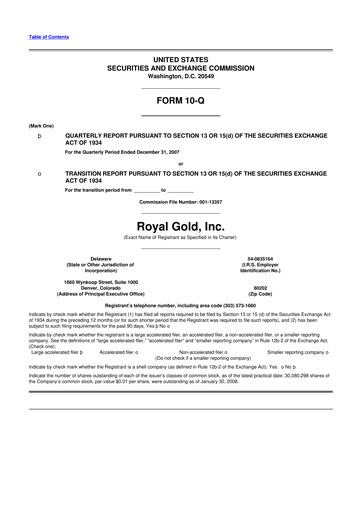 Thumbnail Royal Gold
 10-Q Quarterly Report FY 