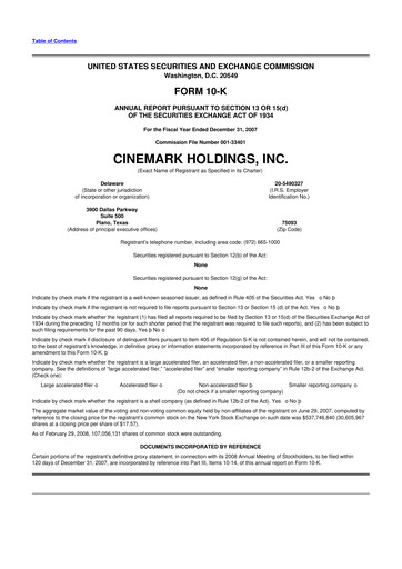 Thumbnail Cinemark Theatres
 10-K Annual Report 