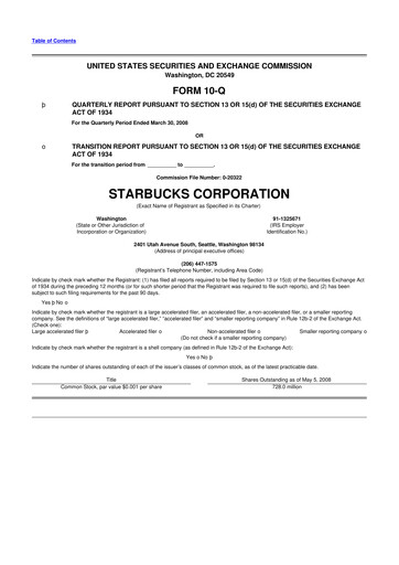 Thumbnail Starbucks 10-Q Quarterly Report FY 