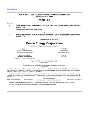 Thumbnail Devon Energy
 10-Q Quarterly Report FY 