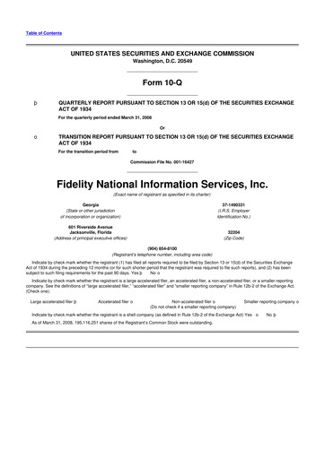 Thumbnail Fidelity National Information Services 10-Q Quarterly Report FY 