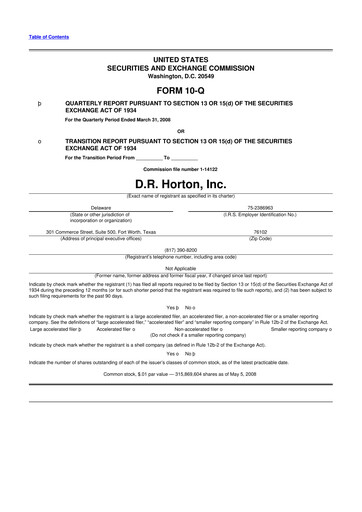 Thumbnail D. R. Horton
 10-Q Quarterly Report FY 