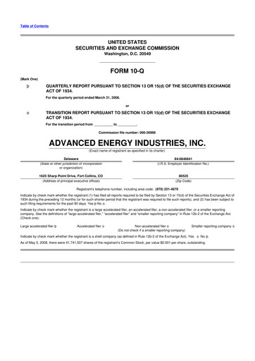 Thumbnail Advanced Energy 10-Q Quarterly Report FY 