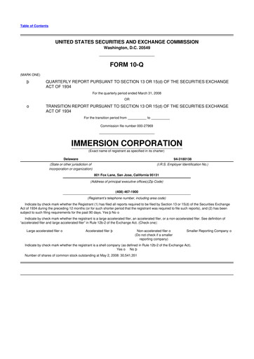 Thumbnail Immersion Corporation
 10-Q Quarterly Report FY 