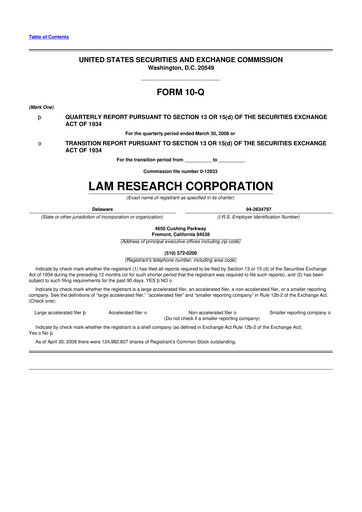 Thumbnail Lam Research 10-Q Quarterly Report FY 