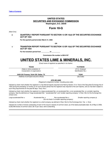Thumbnail United States Lime & Minerals  10-Q Quarterly Report FY 