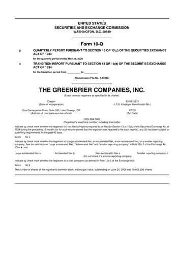 Thumbnail The Greenbrier Companies
 10-Q Quarterly Report FY 