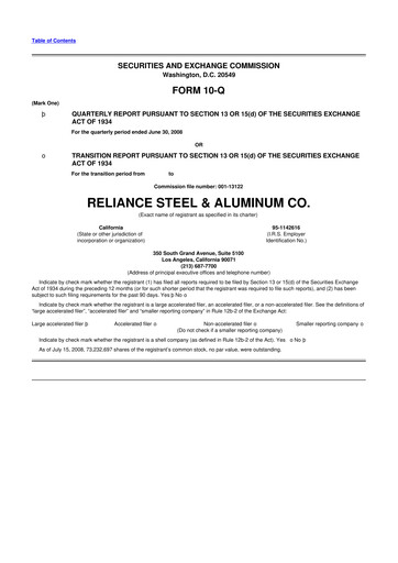 Thumbnail Reliance


 10-Q Quarterly Report FY 