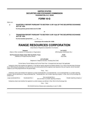 Thumbnail Range Resources
 10-Q Quarterly Report FY 
