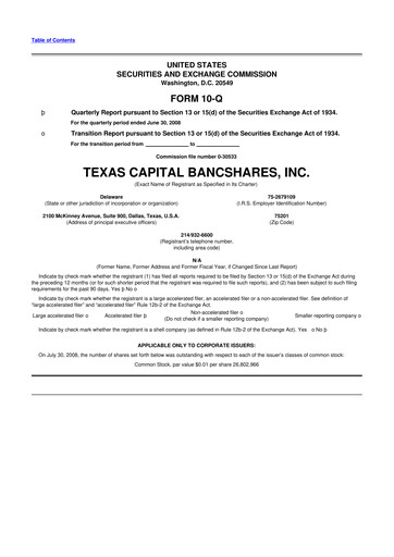 Thumbnail Texas Capital Bancshares 10-Q Quarterly Report FY 