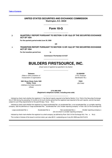 Thumbnail Builders FirstSource
 10-Q Quarterly Report FY 