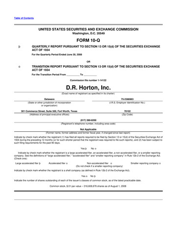 Thumbnail D. R. Horton
 10-Q Quarterly Report FY 