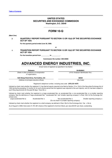 Thumbnail Advanced Energy 10-Q Quarterly Report FY 