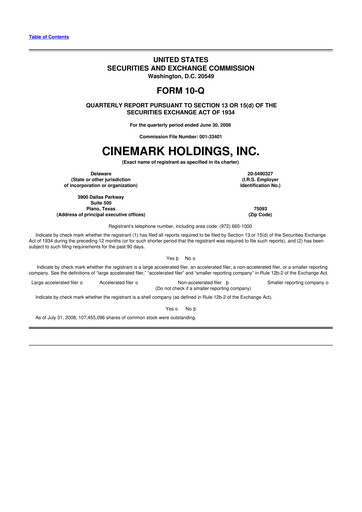 Thumbnail Cinemark Theatres
 10-Q Quarterly Report FY 