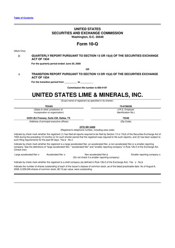 Thumbnail United States Lime & Minerals  10-Q Quarterly Report FY 