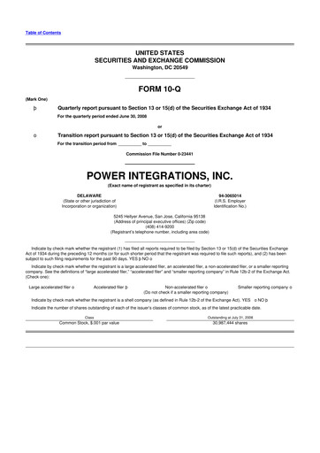 Thumbnail Power Integrations
 10-Q Quarterly Report FY 