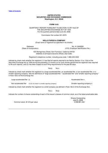 Thumbnail Wells Fargo 10-Q Quarterly Report FY 