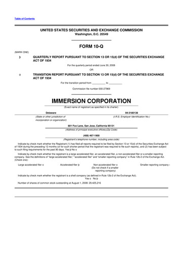 Thumbnail Immersion Corporation
 10-Q Quarterly Report FY 