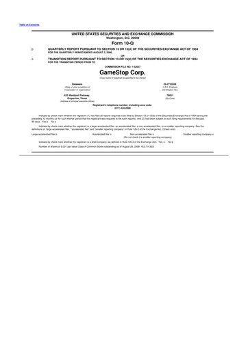 Thumbnail GameStop
 10-Q Quarterly Report FY 