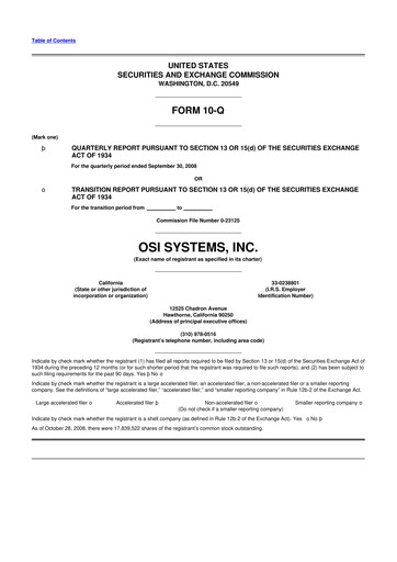 Miniature OSI Systems
 10-Q Rapport trimestriel  