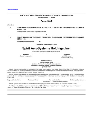 Thumbnail Spirit AeroSystems 10-Q Quarterly Report FY 