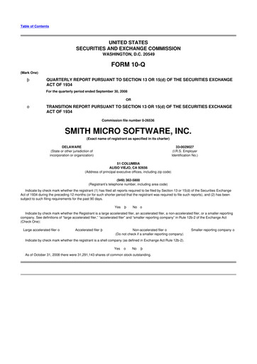 Miniature Smith Micro Software
 10-Q Rapport trimestriel  