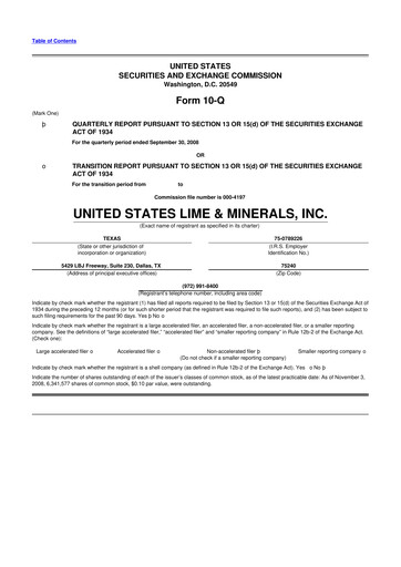 Thumbnail United States Lime & Minerals  10-Q Quarterly Report FY 