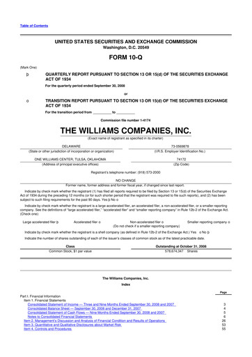 Thumbnail Williams Companies
 10-Q Quarterly Report FY 