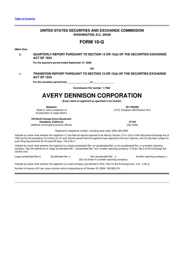 Thumbnail Avery Dennison
 10-Q Quarterly Report FY 