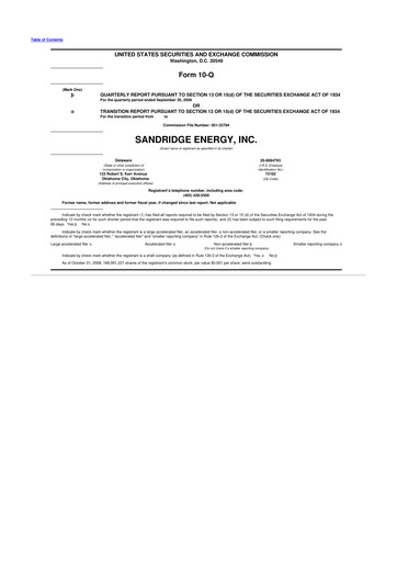 Miniature SandRidge Energy
 10-Q Rapport trimestriel  