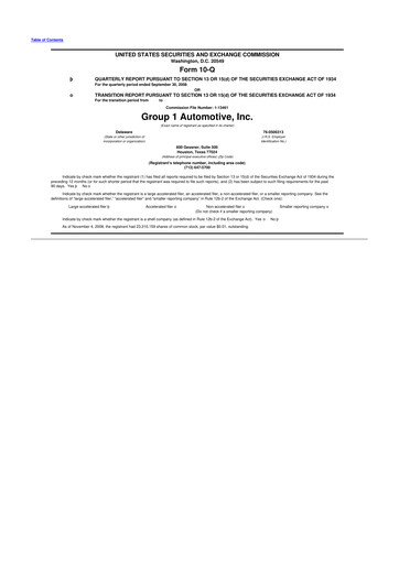 Miniature Group 1 Automotive 10-Q Rapport trimestriel  