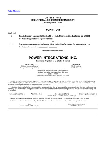Thumbnail Power Integrations
 10-Q Quarterly Report FY 