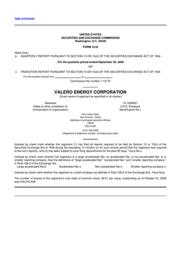 Thumbnail Valero Energy 10-Q Quarterly Report FY 