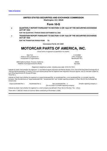 Thumbnail Motorcar Parts of America 10-Q Quarterly Report FY 