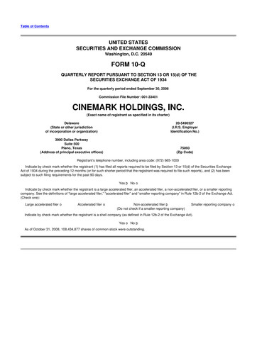 Thumbnail Cinemark Theatres
 10-Q Quarterly Report FY 