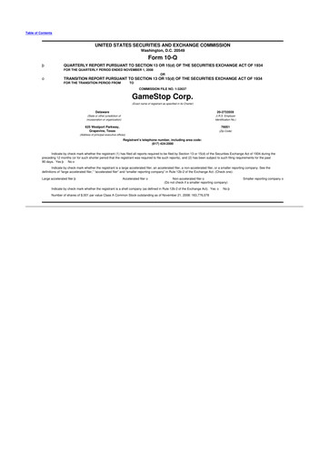 Thumbnail GameStop
 10-Q Quarterly Report FY 