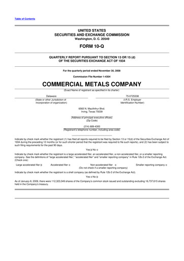 Thumbnail Commercial Metals Company 10-Q Quarterly Report FY 