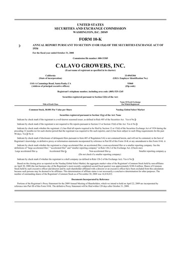 Thumbnail Calavo Growers
 10-K Annual Report 