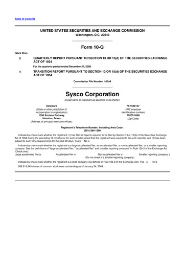 Thumbnail Sysco 10-Q Quarterly Report FY 