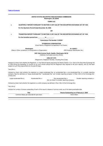 Thumbnail Starbucks 10-Q Quarterly Report FY 