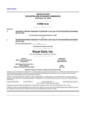 Thumbnail Royal Gold
 10-Q Quarterly Report FY 