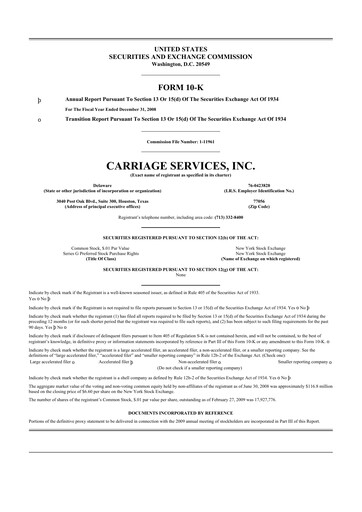 Thumbnail Carriage Services 10-K Annual Report 