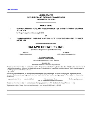 Thumbnail Calavo Growers
 10-Q Quarterly Report FY 