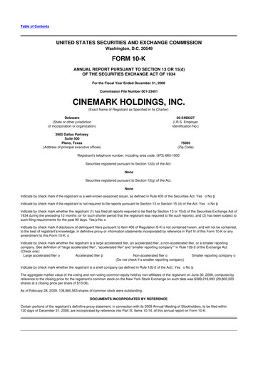 Thumbnail Cinemark Theatres
 10-K Annual Report 
