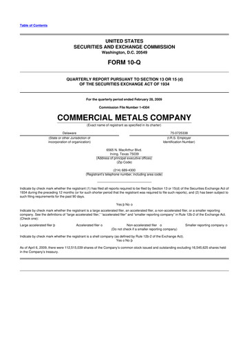 Thumbnail Commercial Metals Company 10-Q Quarterly Report FY 